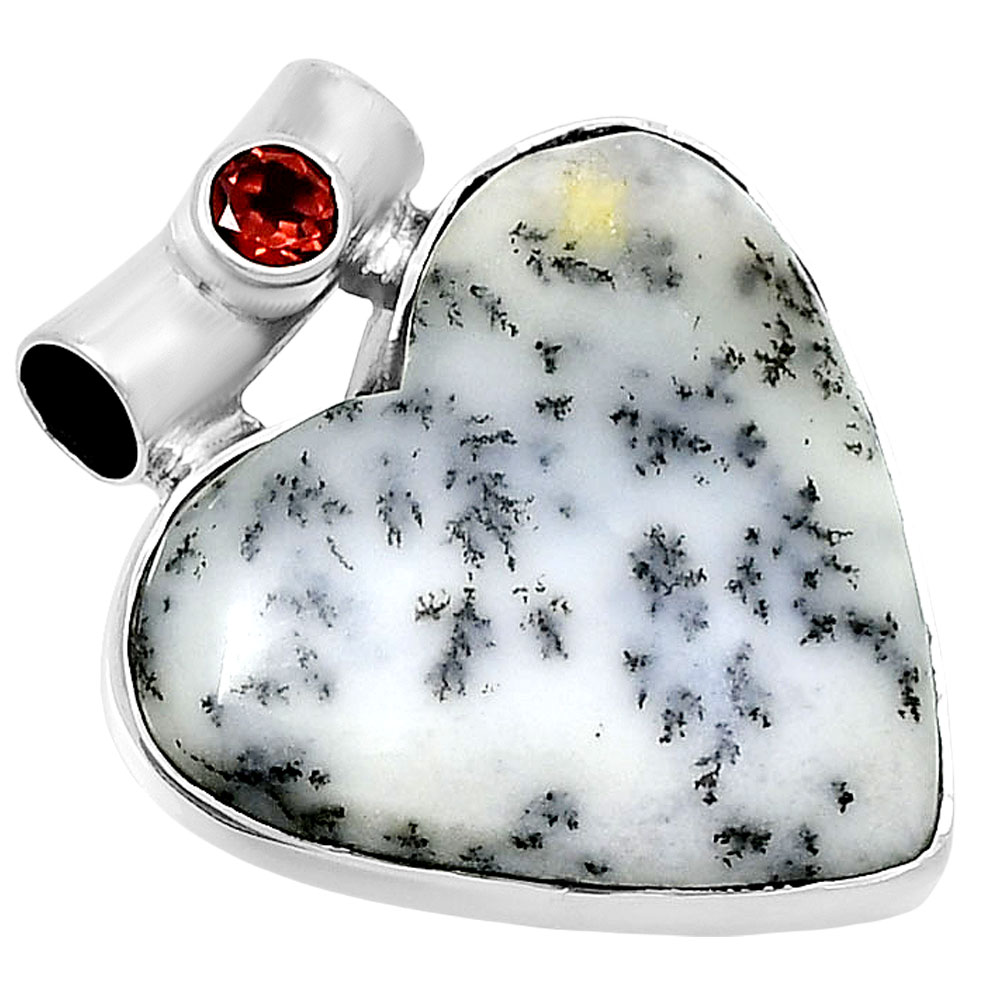 Heart Merlinite Dendritic Opal & Garnet Pendant 58-EP10827 P-1300, 24x26 mm