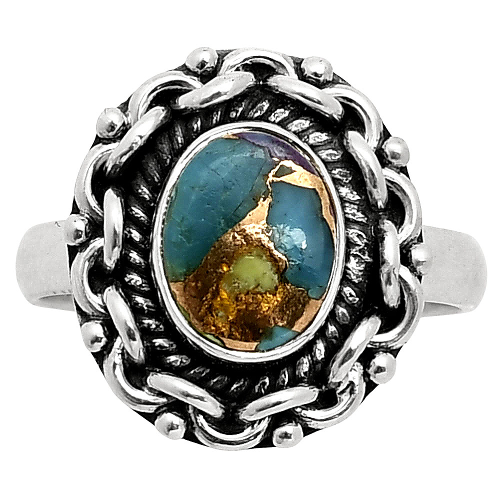 Multi Copper Turquoise Ring size-7 SDR249317 R-1667, 7x9 mm