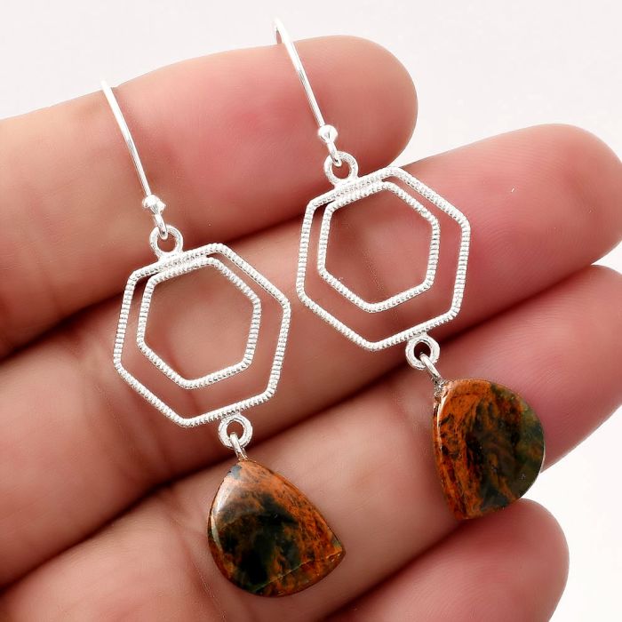Natural Turkish Rainforest Chrysocolla Earrings SDE45626 E-1148, 10x13 mm