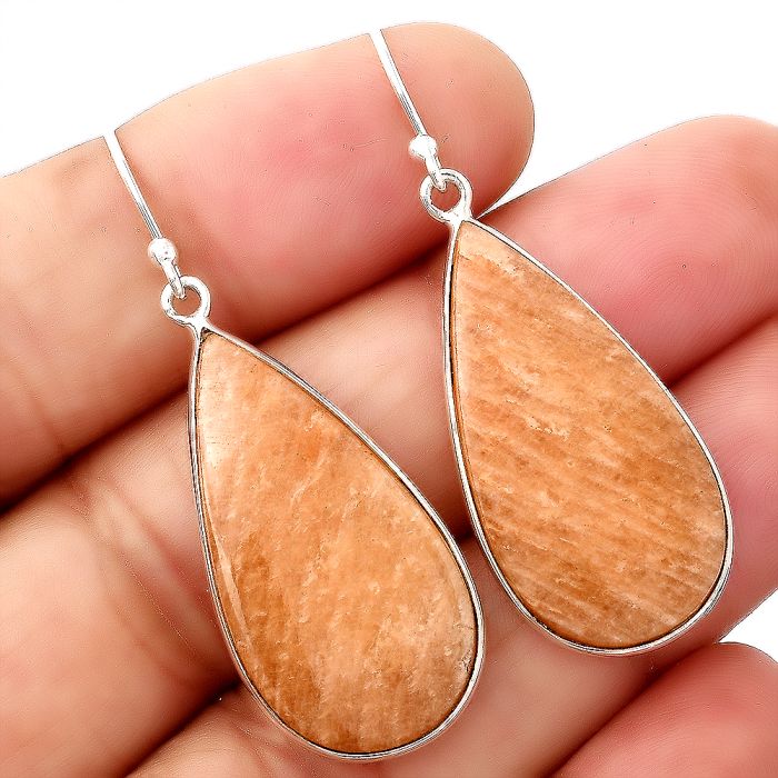Natural Orange Amazonite Earrings SDE45843 E-1001, 15x30 mm