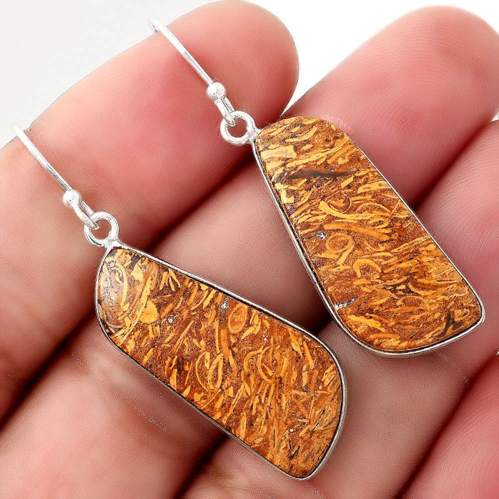Natural Coquina Fossil Jasper - India Earrings SDE50886 E-1001, 12x28 mm