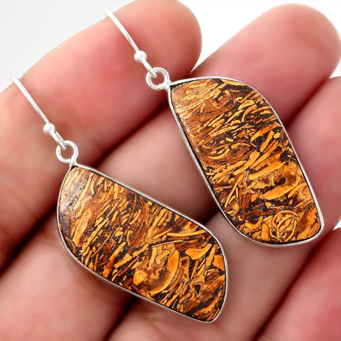 Natural Coquina Fossil Jasper - India Earrings SDE50887 E-1001, 13x30 mm