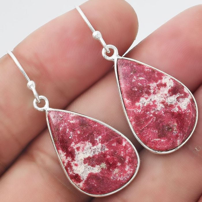 Natural Pink Thulite - Norway Earrings SDE55086 E-1001, 14x23 mm