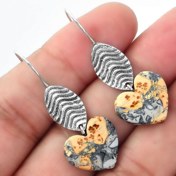 Valentine Gift Heart Maligano Jasper - Indonesia Earrings SDE56921 E-1203, 15x15 mm