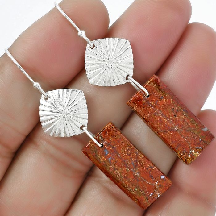 Natural Red Moss Agate Earrings SDE61335 E-1094, 10x22 mm