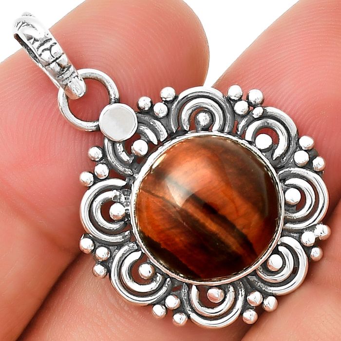 Filigree - Natural Red Tiger Eye Pendant SDP131288 P-1330, 13x13 mm